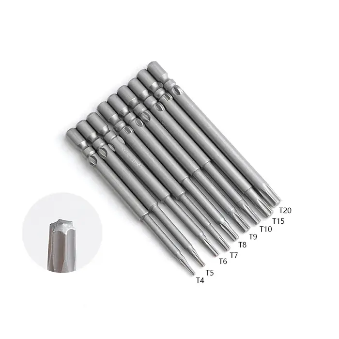 Jeu de tournevis Torx électriques à tige ronde, 10 pièces, 60mm de longueur 800 4mm, étoile magnétiq