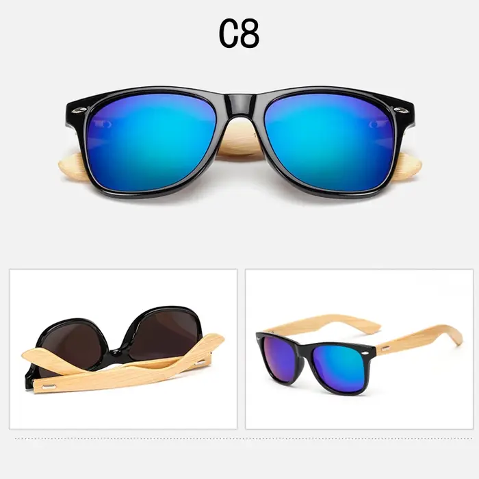 Lunettes de soleil vintage carrées en bambou bois pour homme et femme - Monture luxe conduite montagne