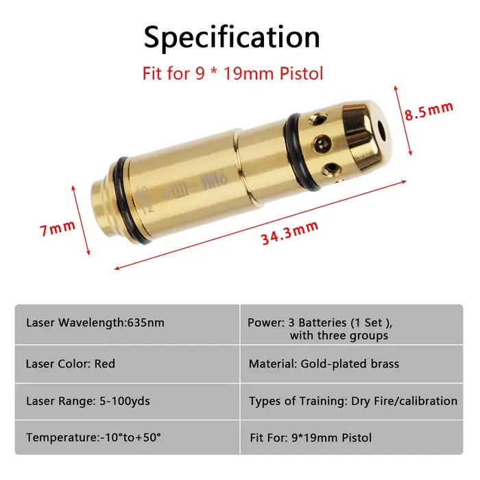 9mm/.380ACP/.40S & W/223Rem/7.62x39 Laser formation balle feu sec formateur cartouche tactique point rouge Lasers formation alésage vue
