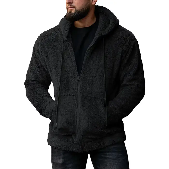 Manteau à capuche Teddy Bear Smile pour hommes, cardigan à fermeture éclair solide, manches longues,