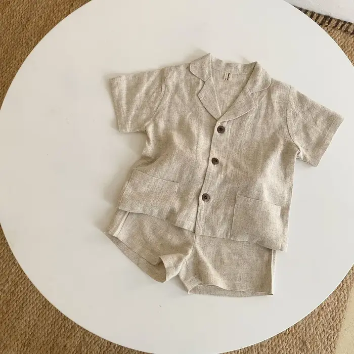 Ensemble Chemise et Short en Lin pour Bébé Garçon et Fille de 1 à 7 Ans, Vêtements d'Été à lèvent et