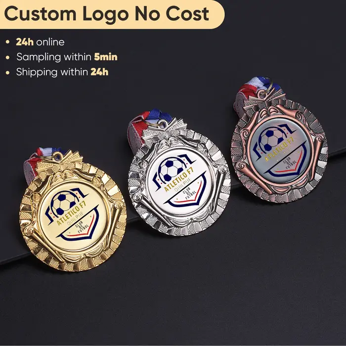 Médailles avec logo personnalisé gratuit 65MM Or Argent Bronze Métal Médaille Prix Souvenir
