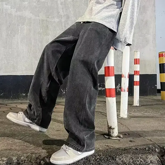 Nouveau Streetwear jean ample hommes Style coréen mode ample droit pantalon à jambes larges hommes m