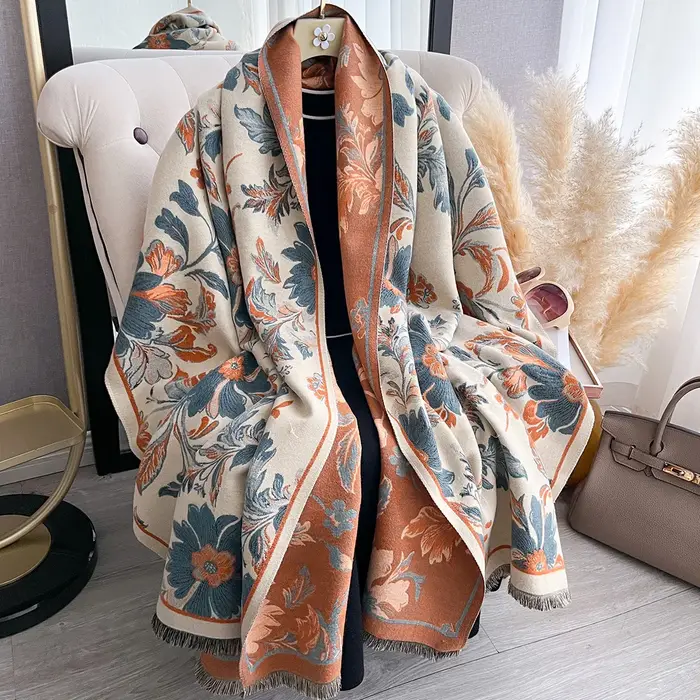 Écharpe chaude à carreaux en faux cachemire pour femme – Châle Pashmina épais, foulard d'hiver