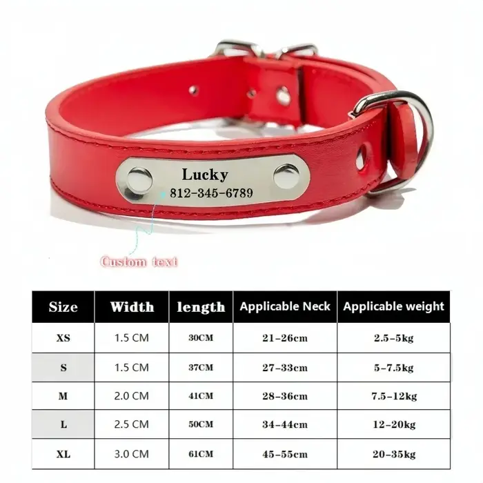 Collier de chien personnalisé avec étiquette d'identification sculptée, conception en cuir PU solide