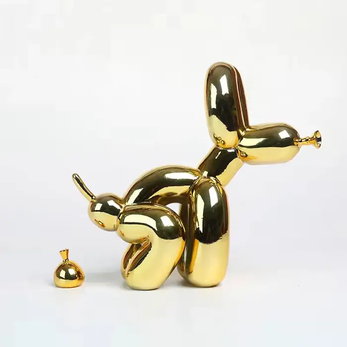 Statue de chien amusante en forme de crotte, or brillant, moderne, abstraite, en céramique, figurine
