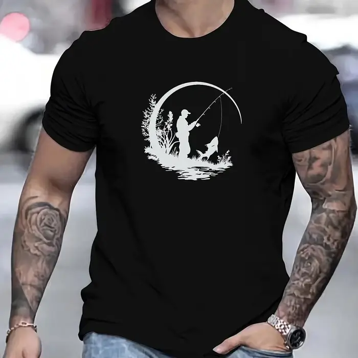Chemise à silhouette de pêcheur pour hommes, t-shirt décontracté en coton esthétique nature extérieu