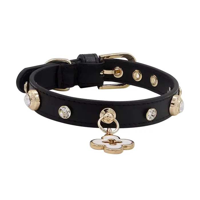 Collier pour animaux de compagnie en cuir véritable souple avec pendentif breloque chat et grand dia