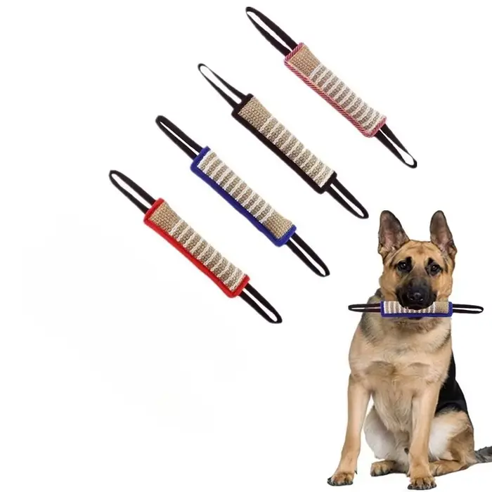Jouet de traction pour chiens en jute avec 2 poignées robustes