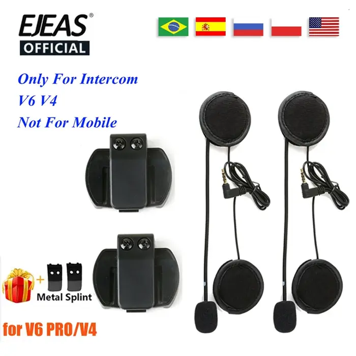 EJEAS V6 PRO Casque Interphone Clip 3.5mm Microphone Haut Parleur Casque pour Vnetphone V4 Moto Blue