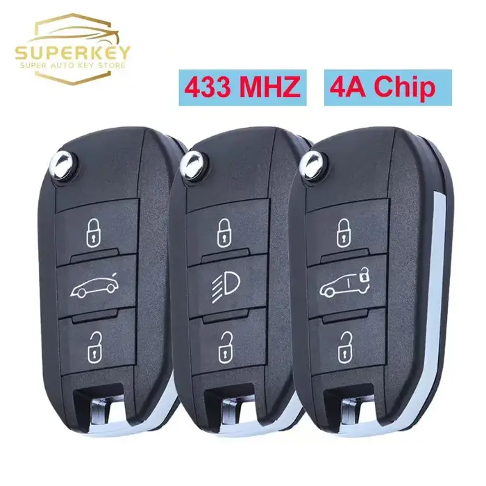 SUPERKEY 4A puce rabattable clé de voiture pliante à distance 433 MHZ HU83 VA2 lame pour Peugeot 308