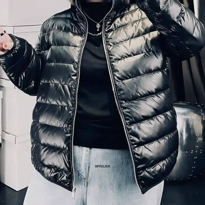 Parka matelassurera à col montant pour femme, veste noire, vêtements d'extérieur pour femme, optique