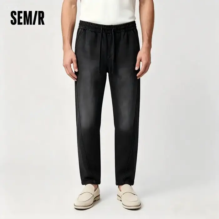 Jean Semir Hommes Amples Jambe Droite Bleu et Noir Décontracté Pour Hommes Occasions Estivales Sportives Et Quotidiennes