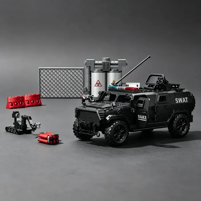 Figurine MOC Série Police Urbaine : Blocs de Construction Unité de Désamorçage - Modèle de Véhicule 