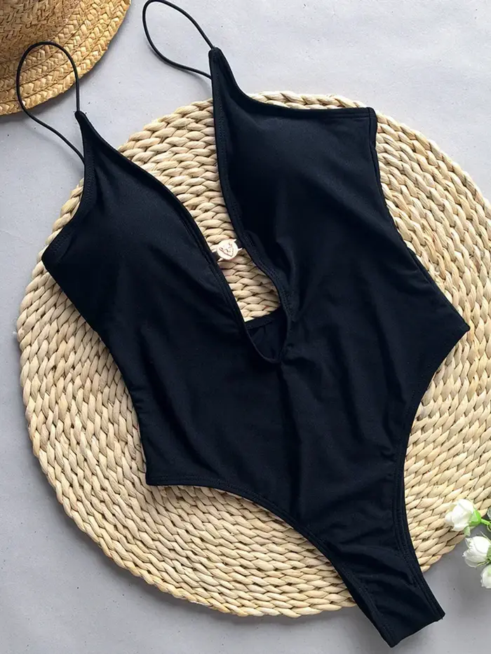 Maillot de bain une pièce, sexy, décolleté plongeant en V, amissié, dos nu, monokini, coupe haute, p