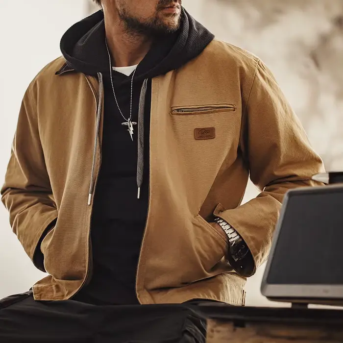 Maden rétro toile Detroit chasse J001 veste lourde poche travail veste revers col fermeture éclair m