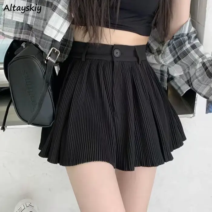 Short taille haute pour femme, plis solides, tout match, mode esthétique populaire, style coréen, ch
