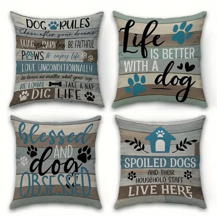 Lot de 4 Housses de Coussin avec Citations sur les Chiens, Cadeau Adorable pour les Amoureux des Chi