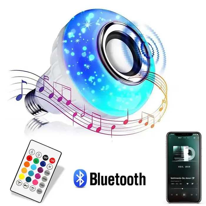 Ampoule avec télécommande musicale Bluetooth, avec haut-parleur, couleur changeante, pour chambre à 