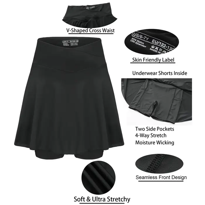 Jupe-Short Sportive pour Tennis avec Poches Latérales et Taille Haute – Tenue Active pour Filles, En