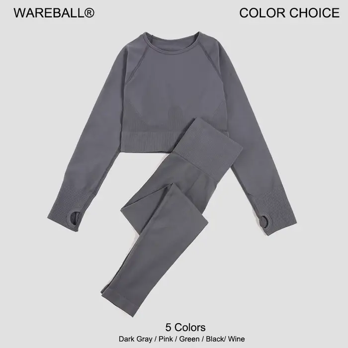 WAREBALL-Leggings de yoga imbibés sans couture pour femme, haut court à manches longues, pantalon de