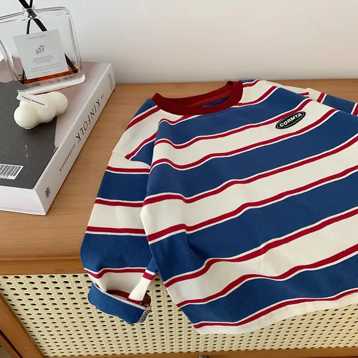 Vêtements d'automne pour enfants de 2 à 7 ans, T-shirt à rayures en coton à manches longues pour béb