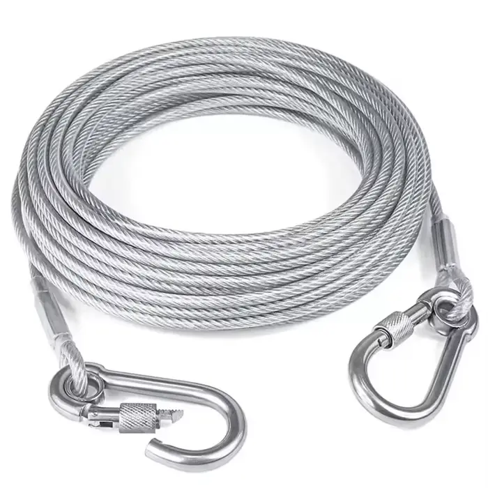 Laisse de câble d'arrimage pour chien à Double tête, corde de traction avec boucle en métal, collier