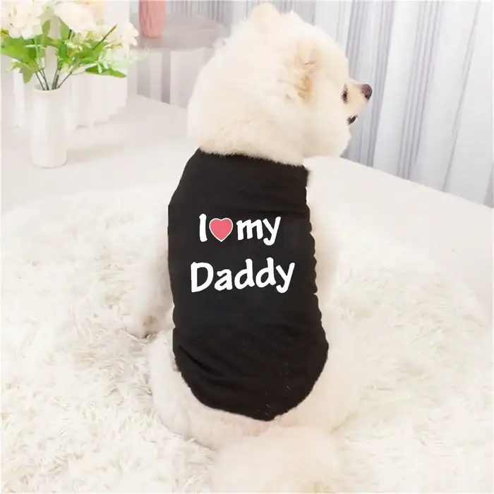 T-shirt gilet imprimé avec lettres pour chien, vêtement cadeau imprimé « J'aime mon papa et ma maman