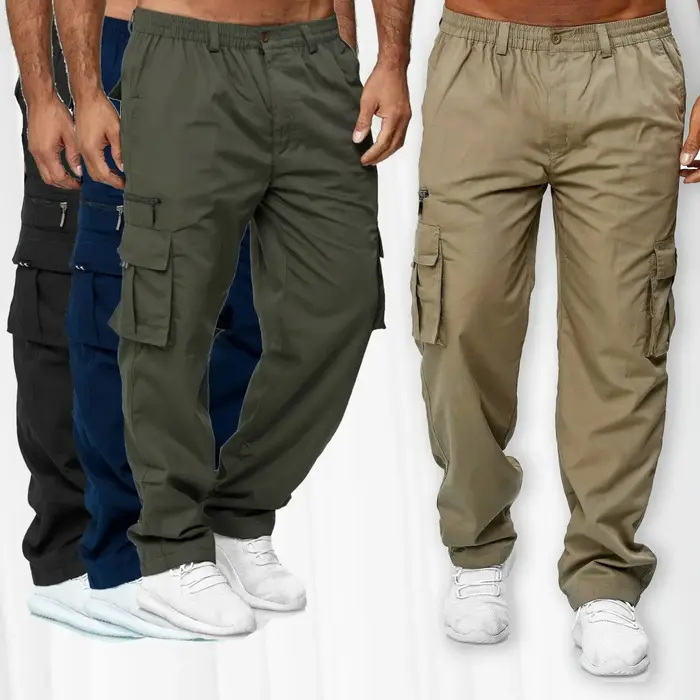 Pantalon cargo militaire grande taille homme 2025 - Modèle loose multi-poches décontracté