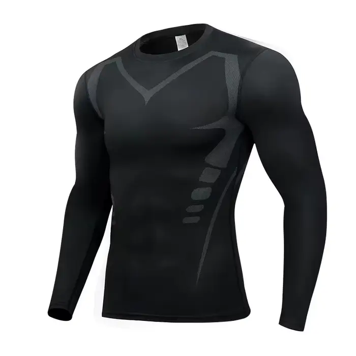 T-shirt de sport à manches longues pour hommes, coupe ajustée, absorbant la sueur, respirant, combin