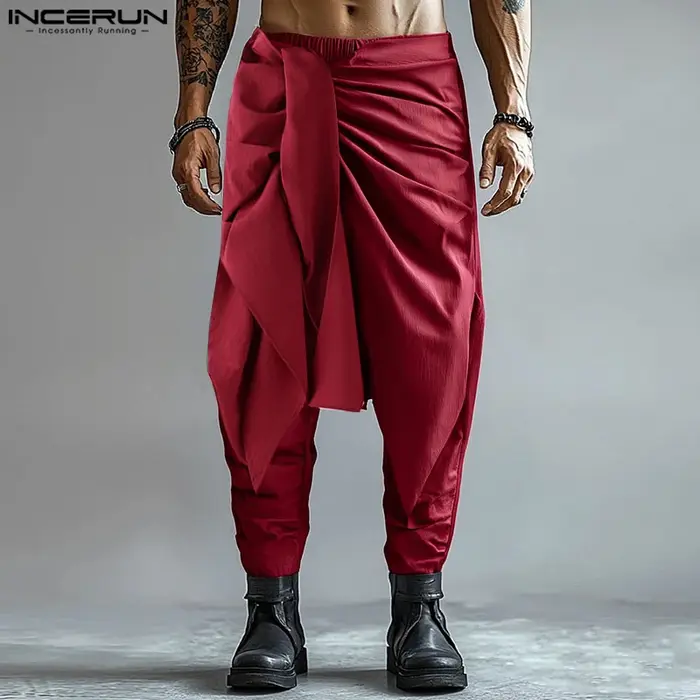 Mode INCERUN été printemps hommes pantalons décontractés sarouel plissé