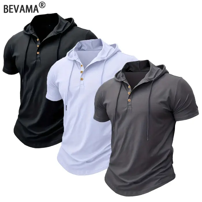 T-shirt à capuche pour hommes, Slim, Fitness, manches courtes, léger, Fitness, respirant, hauts de s