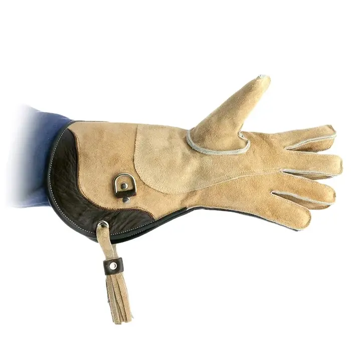 Gants de fauconnerie en cuir nubuck brillant naturel pour faucons aigles et oiseaux de proie
