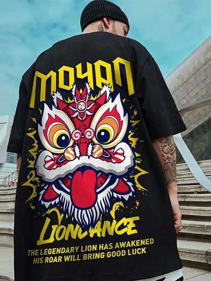 Lion danse drôle graphique hommes imprimé t-shirts 2026 été Hip Hop surdimensionné T-shirt Y2k Stree
