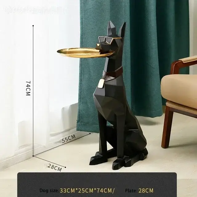 Grande table d'appoint Doberman de luxe, grande statue Doberman avec plateau, décorations de salon e