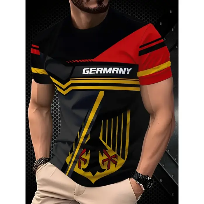 T-shirt à manches courtes pour hommes, drapeau allemand, emblème national allemand, impression 3D, c