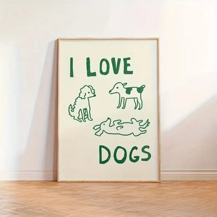 J'aime les chiens texte et illustrations de chiens simples, imprimés d'art muraux, peinture sur toil