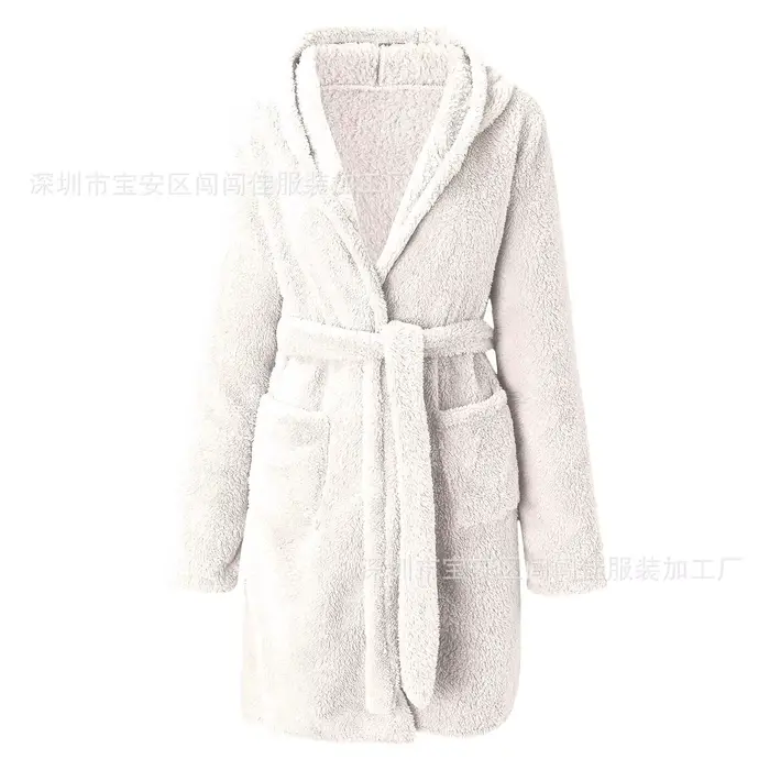 Robe de bain pour femmes, pyjama d'hiver en peluche moelleuse, Sexy, à capuche, couleur unie, peigno