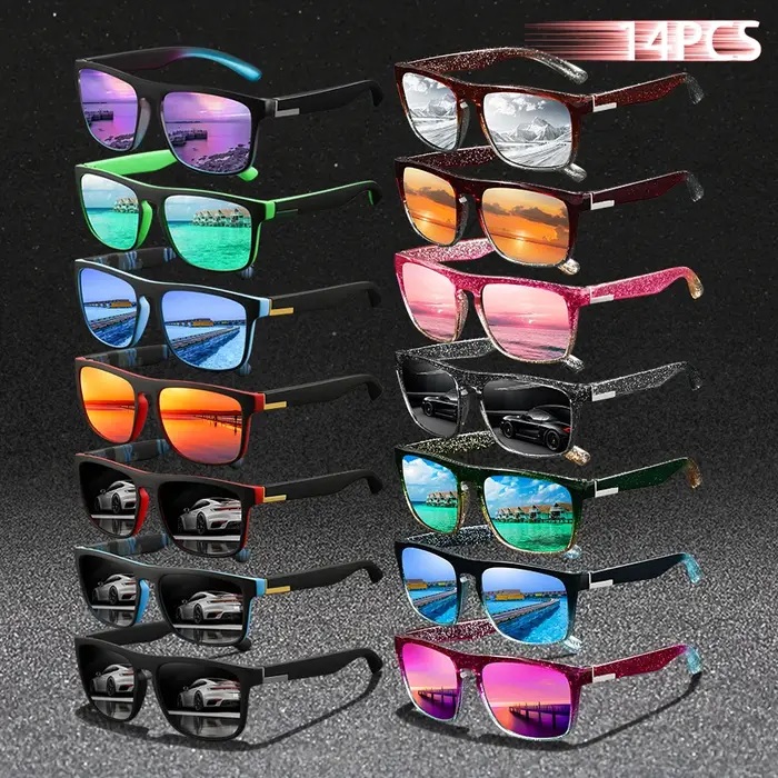 Lunettes de soleil à monture carrée pour hommes et femmes, 14 pièces, à la mode, pour la conduite en