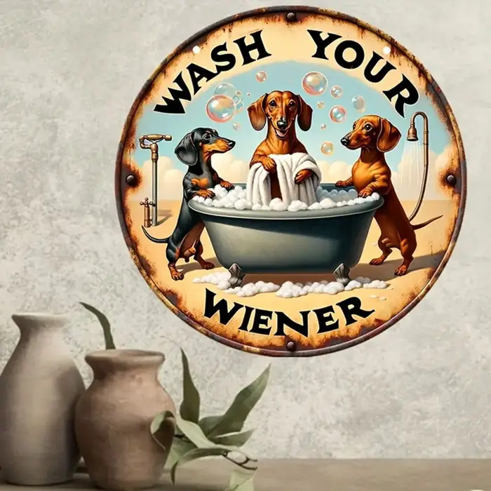 1 pièce, liste ronde en bois de teckel "Wash Your Wiener", Style rétro classique, cadeau pour les am