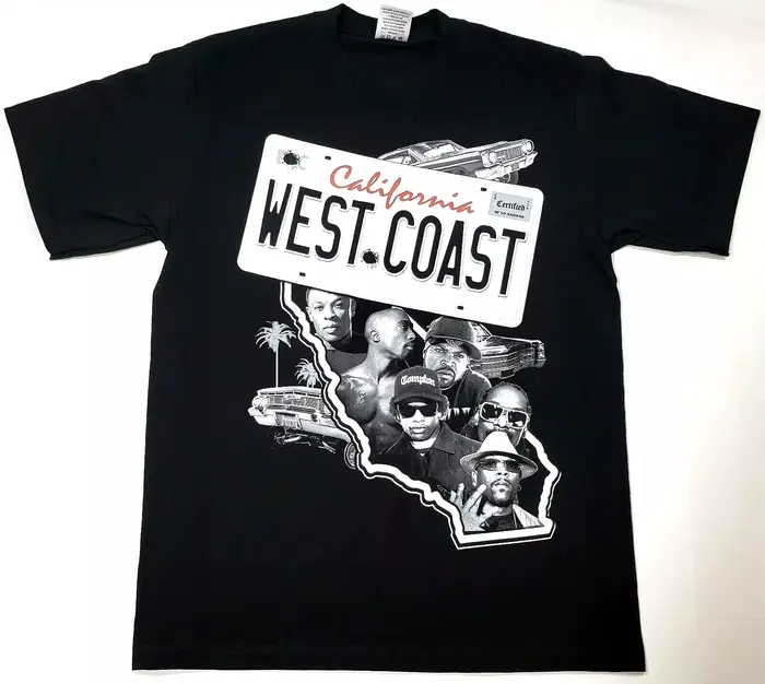 WEST COAST Rap T-Shirt californie Cali Hip Hop Streetwear hommes femmes T-Shirt Vintage manches cour