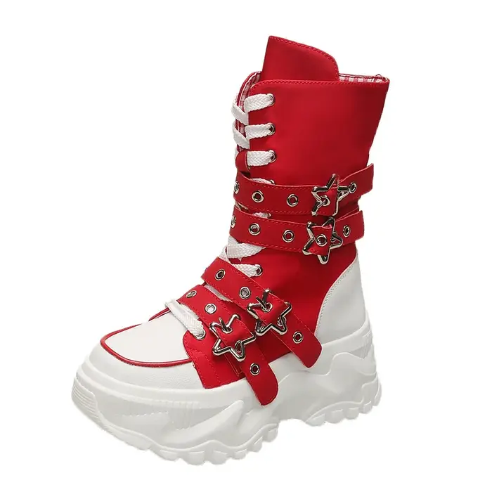 Bottes à plateforme pour femmes, nouvelles bottes locomotive à boucle de ceinture à tête ronde, bott