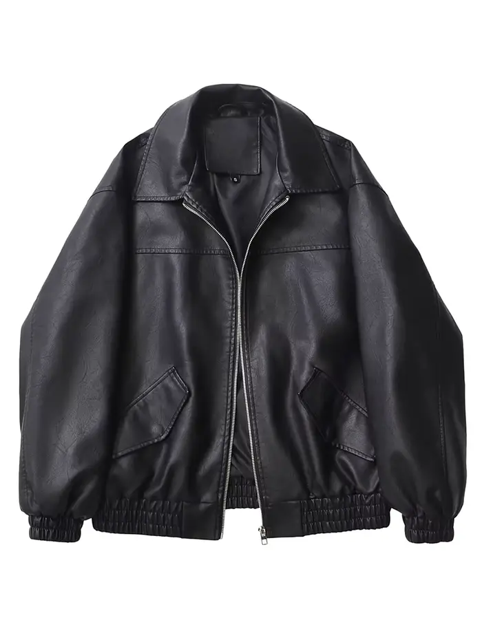 Ailegogo streetwear femmes Vintage Loose court pu faux cuir veste printemps automne femmes zip mante