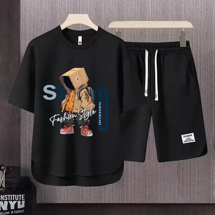 T-shirt et short College de dessins animés pour hommes, haut gaufré respirant, ensembles de sport, t