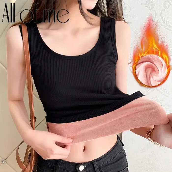 Débardeur Thermique Hiver Femme en Velours, Corset Amincissant Col Rond Sans Manches, Haut Sexy Féminin, Sous-vêtement Camisole pour Dames