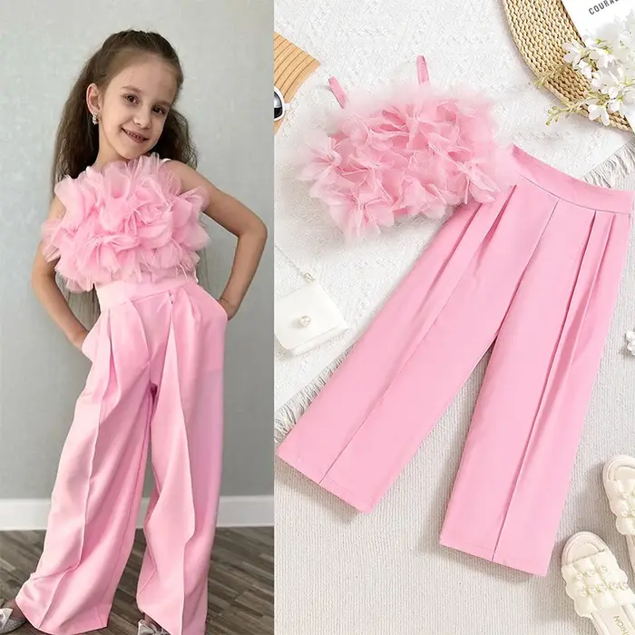 Ensemble de vêtements d'été pour filles, tenue de princesse florale, pantalon à jambes larges, à la 