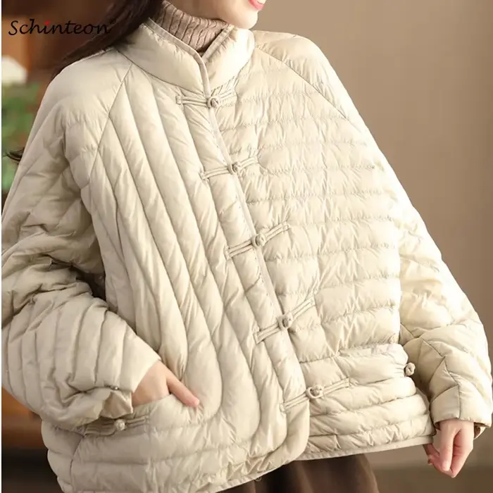 Veste en duvet de canard blanc ultraléger pour femme, manteau vintage, vêtements d'extérieur décontr