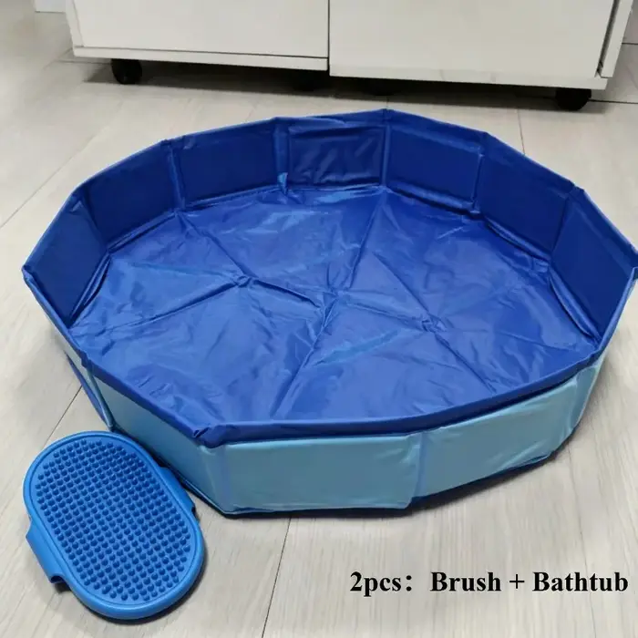 Baignoire pliable pour chien avec ensemble de brosses, piscine portable pour animaux de compagnie, c