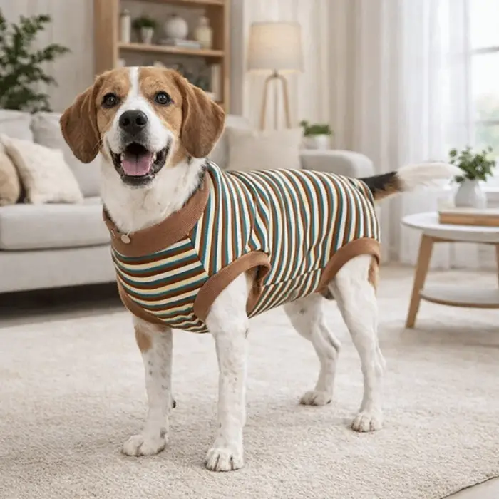 Combinaison de Stérilisation pour Chien à Rayures Style Décontracté Lavable Confortable Vêtements de Récupération