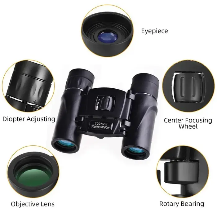 Jumelles compactes 100x22 portables longue portée 30000m - Optique Bak4 FMC pour chasse et randonnée